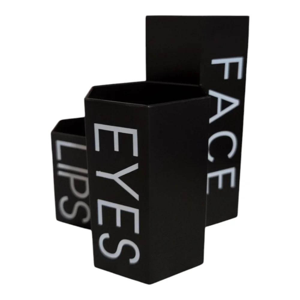 Cosmetics Storage Container “Lips, Eyes, Face” makeup Brush Holder Black